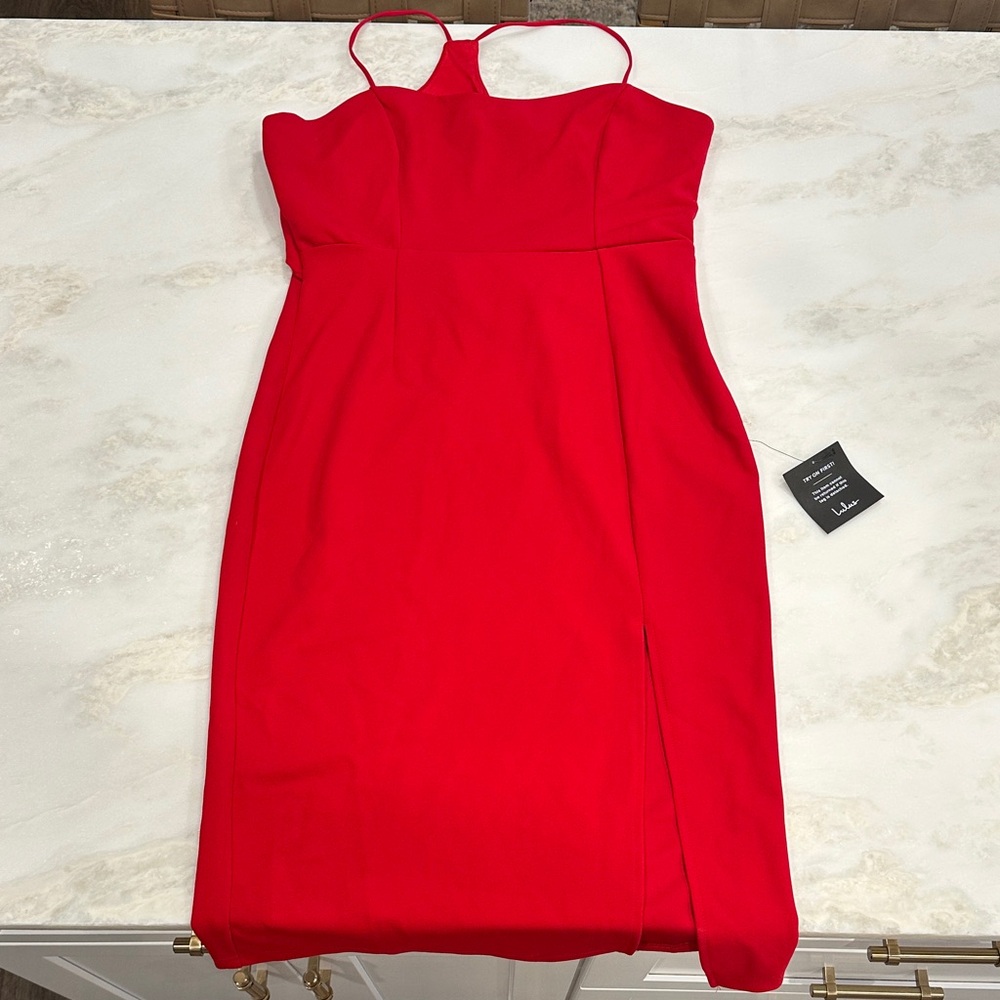 Lulu's Open Back Red Dress with Slit Size XL